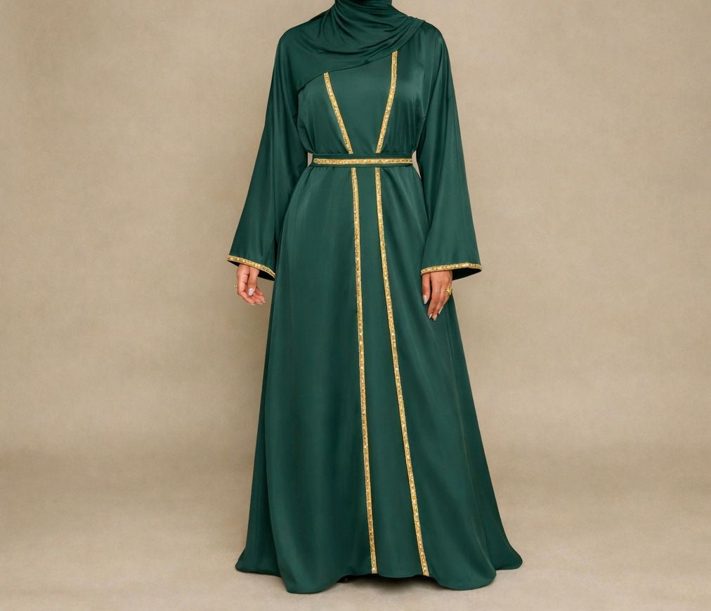 Emerald Green Abaya with Gold Trim