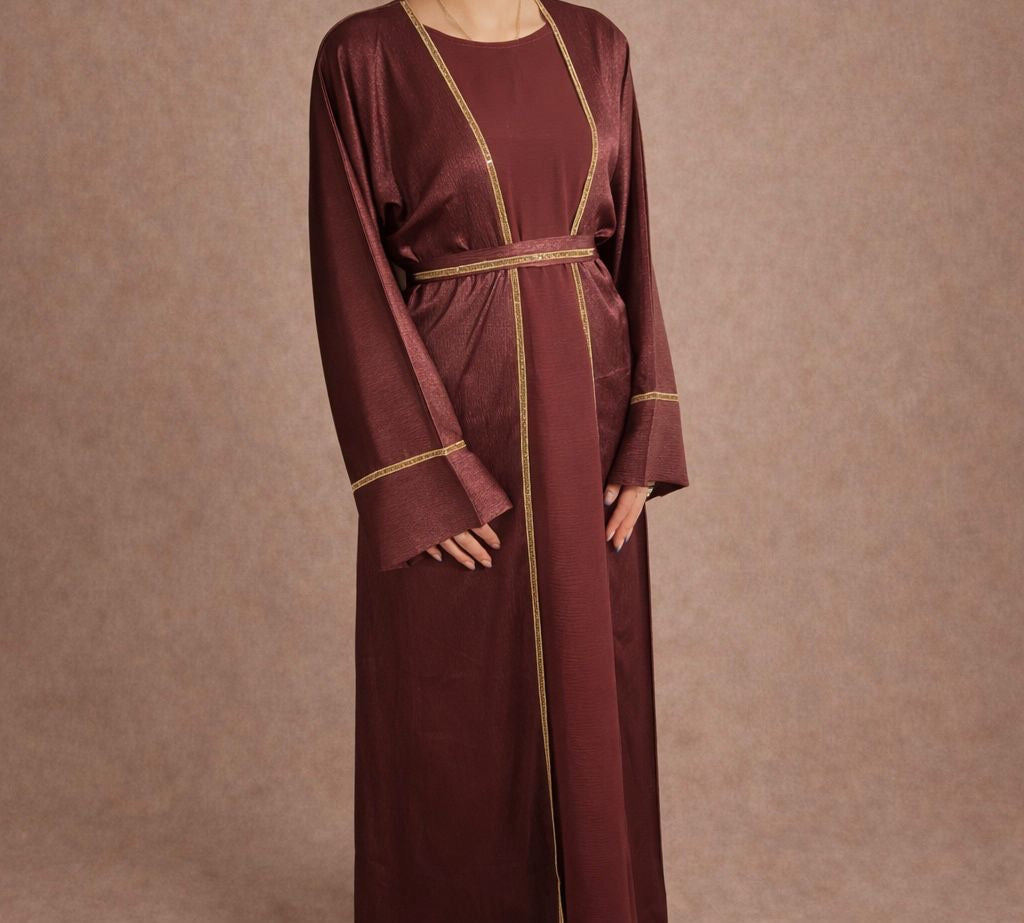 Burgundy Abaya with Gold Trim