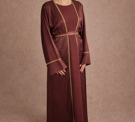 Burgundy Abaya with Gold Trim