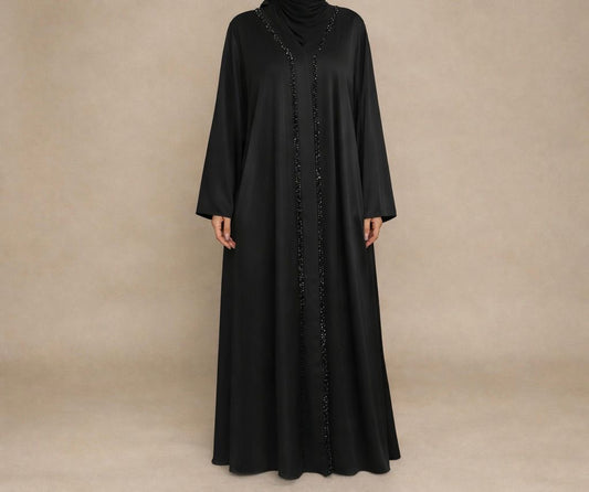 Elegant Black Abaya with Crystal Embellishment