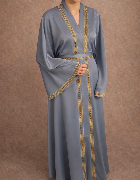 Dusty Grey Abaya with Gold Trim