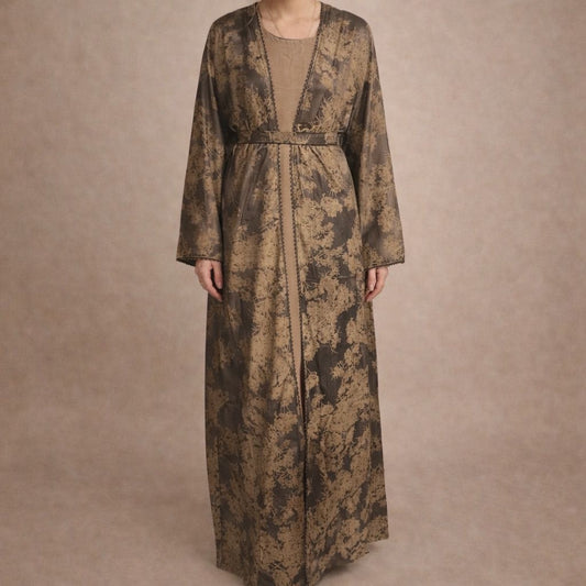 Floral Print Abaya in Earth Tones