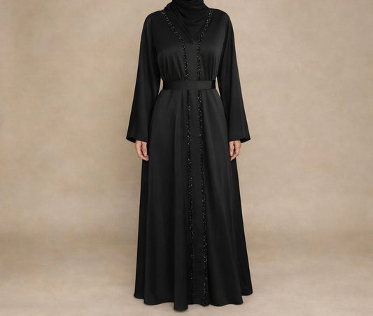Elegant Black Abaya with Crystal Embellishment